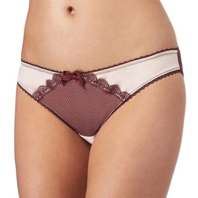 Dark red and light pink lace detail 'Isobel' Brazilian knickers